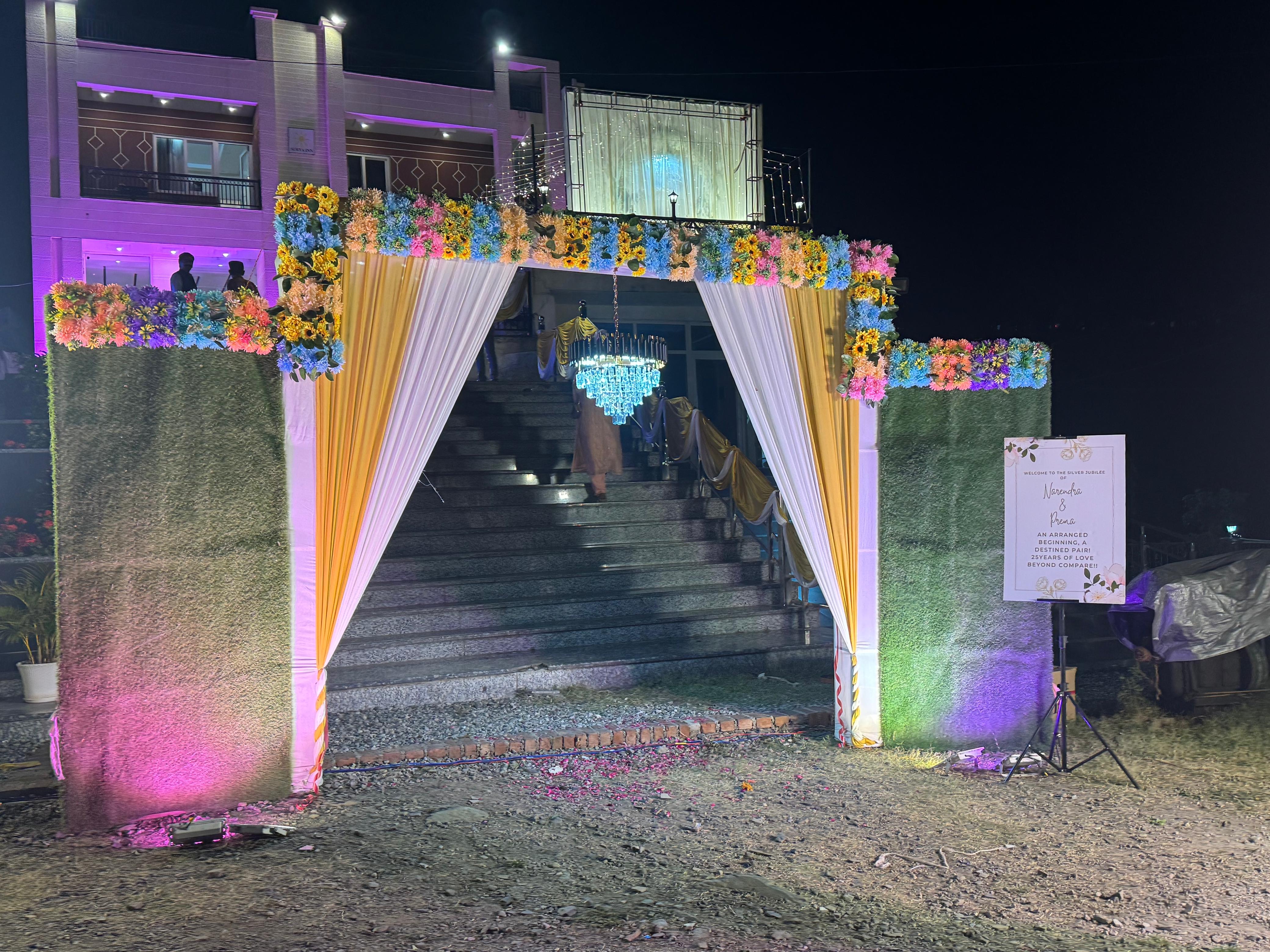 Flower entrance gate with chandelier